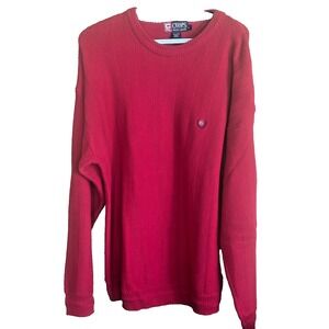Chaps Ralph Lauren Red Cotton Knit Crew Neck Sweater Crest Logo Men Size Large